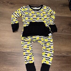 Ready Set Romper Bamboo outfit 12-24 Month Black/White  Striped Lemons Vintage